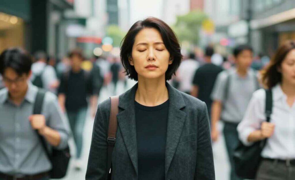 Pessoa mantendo o equilíbrio mental e controle emocional durante os desafios de a vida adulta