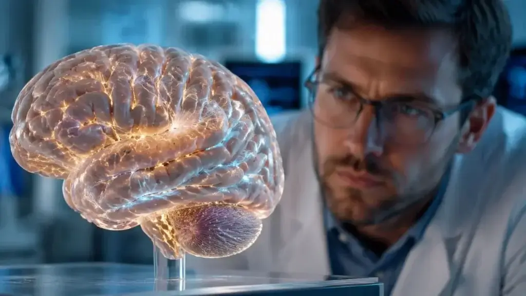 Ilustração realista da neuroplasticidade cerebral com conexões neurais ativas no cérebro humano