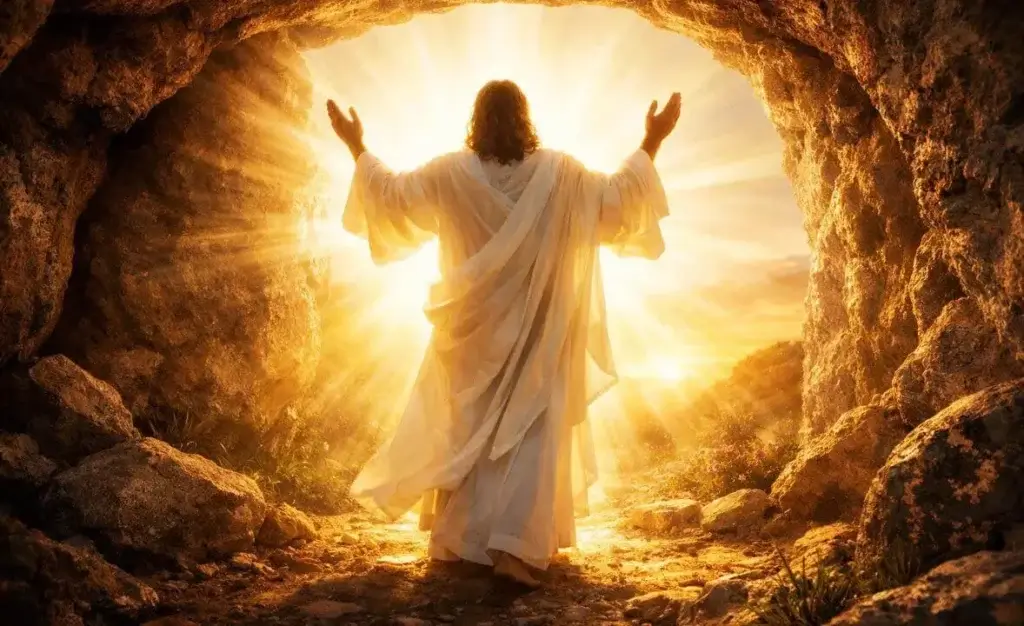 morte e páscoa: o túmulo vazio simbolizando que Jesus ressuscitou.